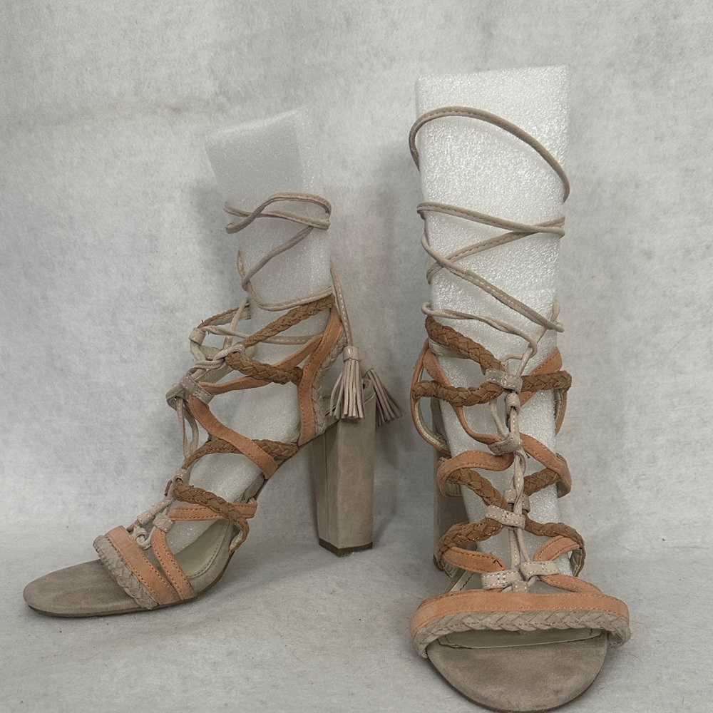 BCBGeneration Beige and Peach Lace-Up Heels